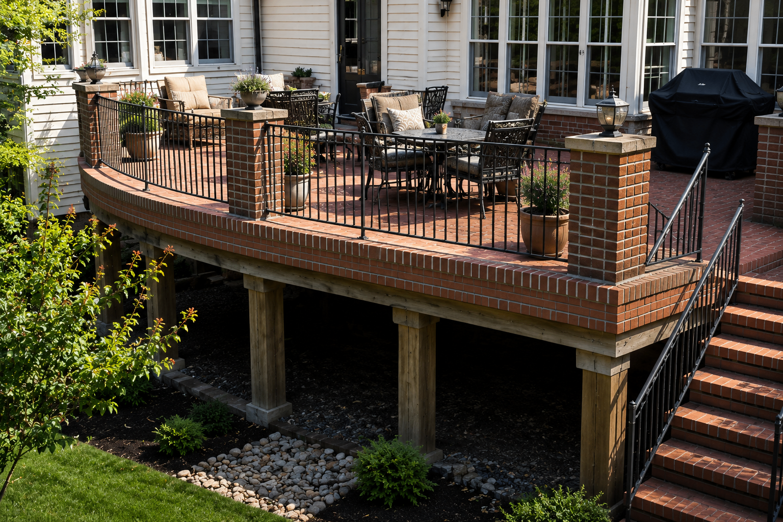 Dining deck with railing and stair access generated concept sample